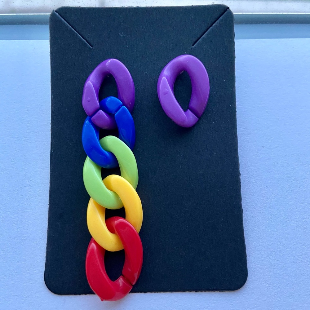 Unbalanced Rainbow Chain Earring